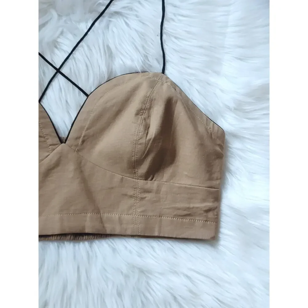 NWT Anthropologie Maeve Contrast Tan Cropped Corset Top - Size 6